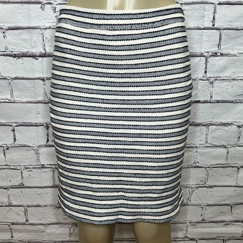 J. Crew Women's Blue & Cream Back Zip Vented Striped Terry Pencil Skirt Size 4